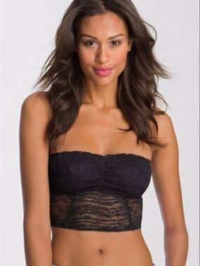 Free People Black Lace Longline Strapless Bralette Bandeau